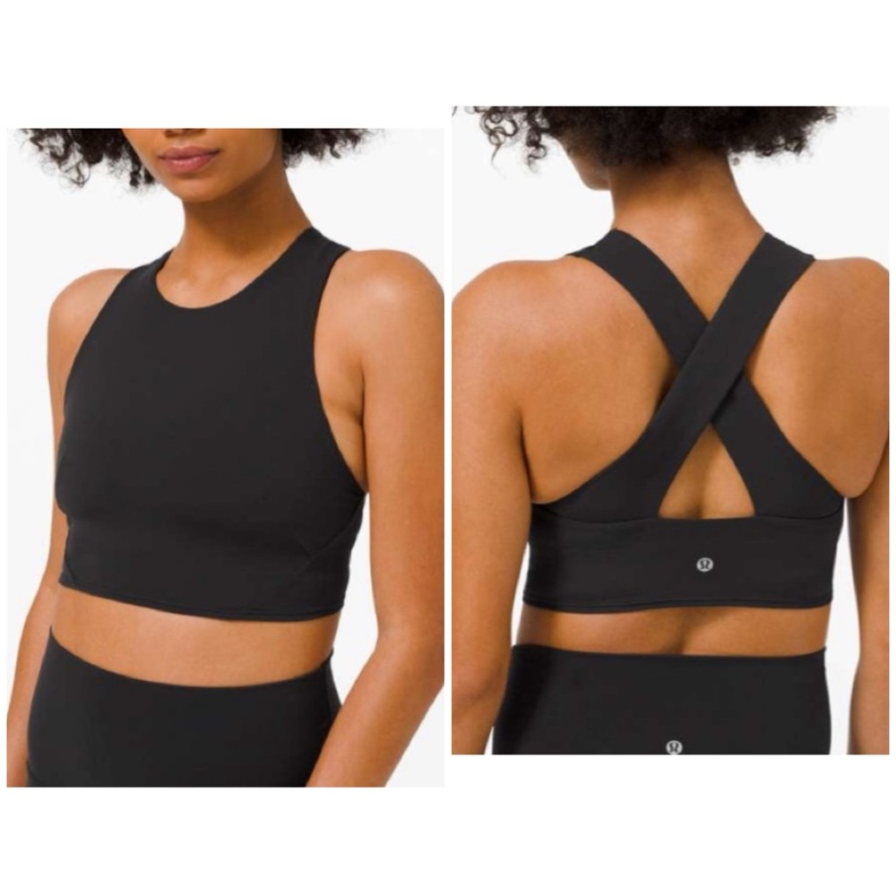 Lululemon Forward Fold Sports Bra Womens 4 Black Stretch Long Line Yoga Gym